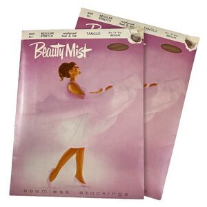 2 pair Beauty Mist Vintage Nylons Tanglo Seamless Stockings size M 8.5-9.5